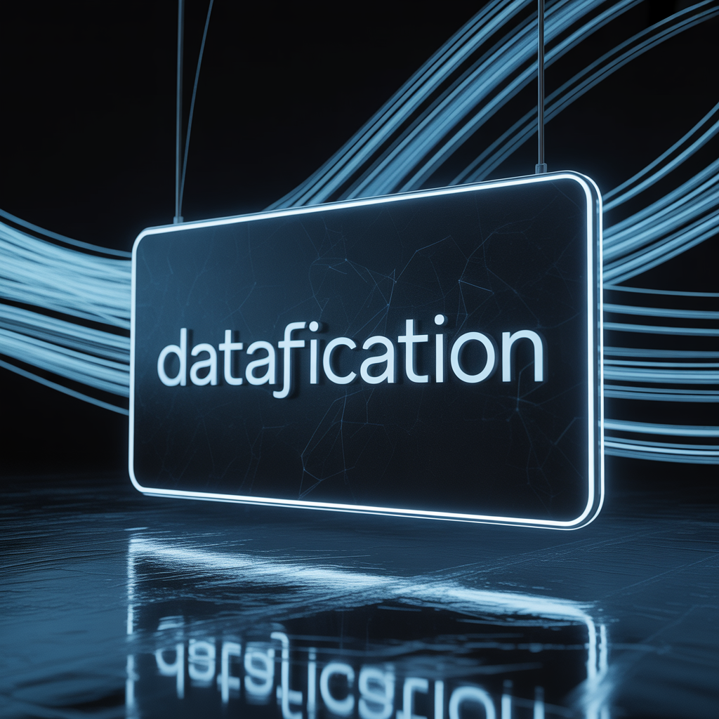 "Visual representation of datafication process in a digital ecosystem" "Chart showing business insights derived from datafication" "Illustration of how raw data is transformed into valuable insights" "Infographic showing key components of datafication in modern technology" "Datafication concept in artificial intelligence and analytics" Datafication
