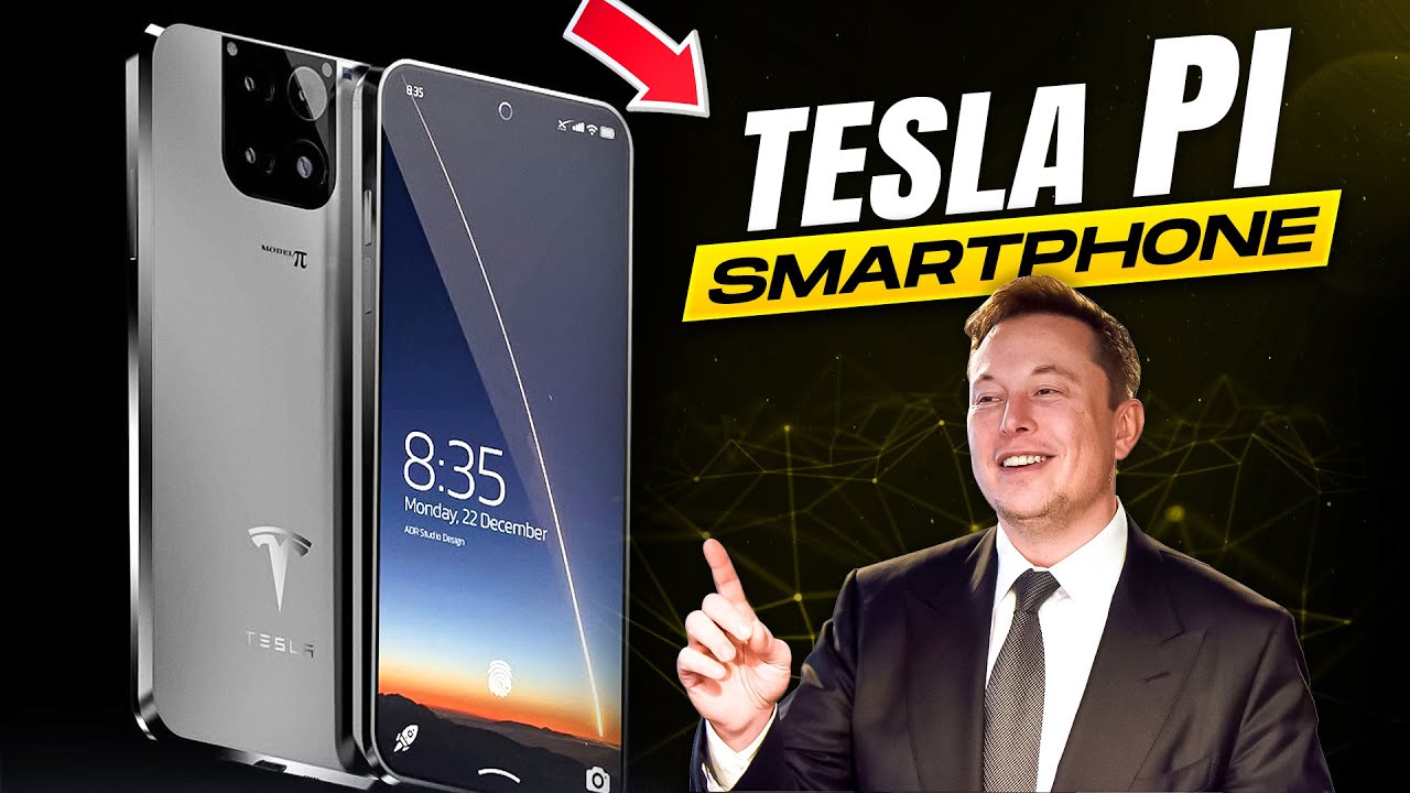 Tesla Pi Phone sleek design front and back view Tesla Pi Phone concept with futuristic features Tesla Pi Phone solar charging technology preview Tesla Pi Phone with SpaceX-inspired design elements Tesla Pi Phone display showing advanced UI and apps