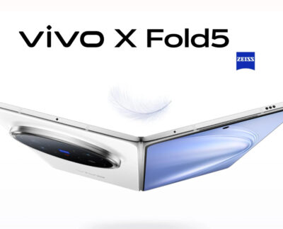 Vivo X Fold5 unfolded showing large display Vivo X Fold5 folded view with outer screen active Vivo X Fold5 side profile highlighting hinge design Vivo X Fold5 in hand with multitasking display Vivo X Fold5 back view showing camera module Vivo X Fold5 flat lay with accessories and box Vivo X Fold5 in different color options Vivo X Fold5 hinge close-up detail