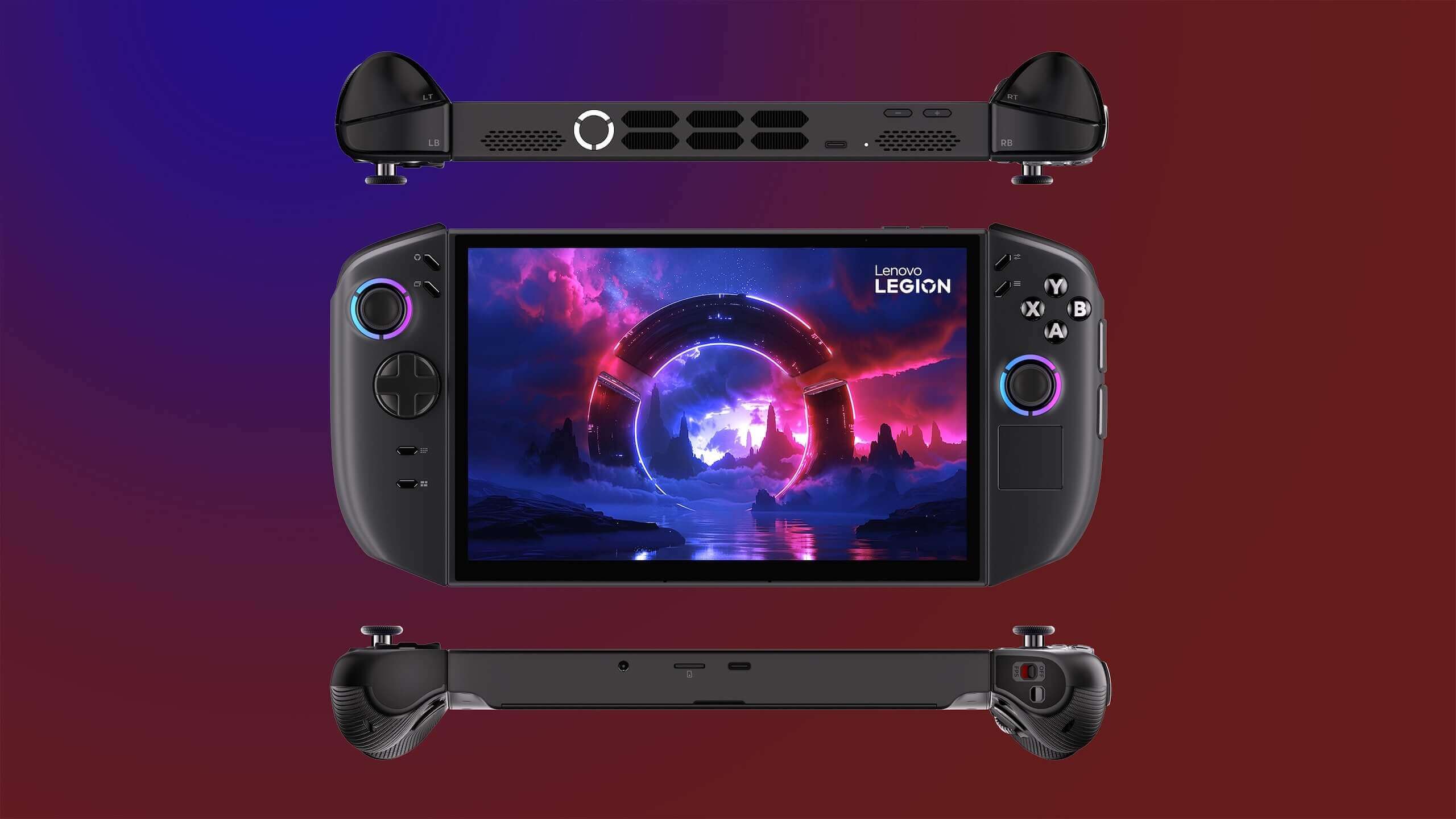 Legion Go 2 handheld gaming console front view Lenovo Legion Go 2 with detachable controllers Legion Go 2 official gaming device with high-resolution display Portable gaming with Lenovo Legion Go 2 in hand Legion Go 2 official design showcasing performance and portability Gamer playing AAA titles on Legion Go 2 handheld Legion Go 2 official device with cooling system and ergonomic design Lenovo Legion Go 2 showcasing cloud gaming support