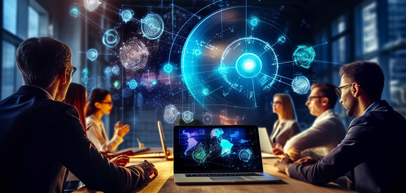 Team collaborating with AI systems in a smart office – concept of workforce transformation and tech skills 2025.