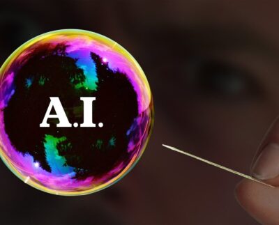 "AI technology representing both promise and risks in modern industries." "Conceptual illustration of AI bubble and hype in investment markets." "Failed AI startups symbolizing the rubble left behind in the tech sector." "Ethical concerns in AI governance and automated decision-making." "AI-powered workplace automation impacting jobs and workforce dynamics." "Business leaders navigating AI investments and technology risks." "Futuristic AI concept showing both potential and uncertainty in society."