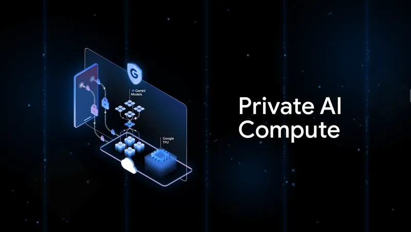 Google’s Private AI Compute architecture combining cloud power with strong data privacy. Illustration showing secure Titanium Intelligence Enclave used in Private AI Compute. User interacting with AI features on a Pixel device powered by Private AI Compute. Encrypted connection between smartphone and Google’s private cloud environment. Diagram comparing on-device AI processing and Private AI Compute hybrid model. Google engineer presenting the Private AI Compute privacy framework at an event. AI assistant summarizing information securely through Private AI Compute technology.