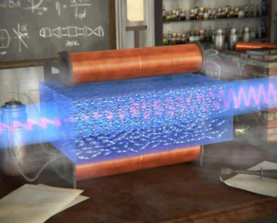 "Researchers discovering a new magnetic component in the Faraday effect after nearly two centuries." "Scientific illustration showing light rotation influenced by a magnetic field in the Faraday effect." "Laboratory setup used to detect a newly identified magnetic component in optical materials." "Scientist analyzing magneto-optic measurements related to the Faraday effect." "Visualization demonstrating the classical and newly discovered components of the Faraday effect." "Advanced optical equipment measuring magnetic interactions in transparent materials." "Researchers studying light-matter interactions leading to the discovery of a new magnetic effect."