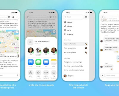 ChatGPT launches pilot group chat feature in Japan, New Zealand, South Korea, and Taiwan. Users collaborating with ChatGPT in a shared group conversation. AI-powered group chat interface showing ChatGPT assisting multiple participants. Digital teamwork enhanced by ChatGPT's new group chat feature. ChatGPT facilitating communication and collaboration across Asia-Pacific regions. People using ChatGPT group chats for productivity and brainstorming tasks.