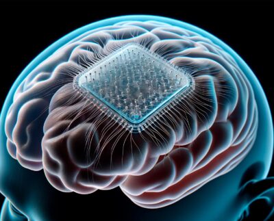 Microscopic image of neural implant the size of a grain of salt developed by Cornell University scientists.