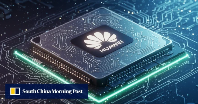 Huawei engineers developing next-generation AI chip technology for 2028. Close-up of advanced AI chip architecture designed by Huawei. Huawei semiconductor research team working on high-performance chip designs. AI chip prototypes showcasing Huawei’s upcoming performance enhancements. Modern semiconductor lab focused on Huawei’s AI processing innovations. 3D chip stacking technology used in Huawei’s future AI processors. Huawei cloud infrastructure powered by next-gen AI chips. Visual concept of Huawei’s 2028 AI chip performance roadmap.